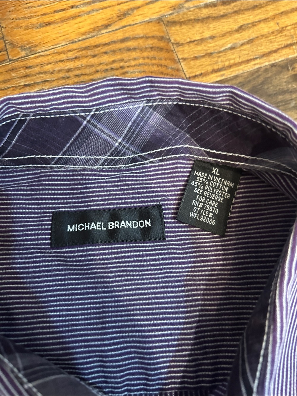 Michael Brandon Purple & White Pinstripe Casual Button-Down Shirt - Picture 3 of 11
